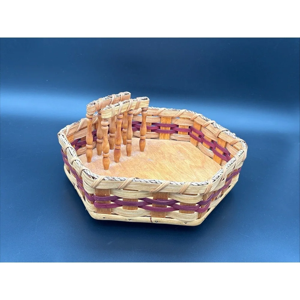 Vintage Handcrafted Joseph R Miller Hexagon Wooden Basket Lazy Susan